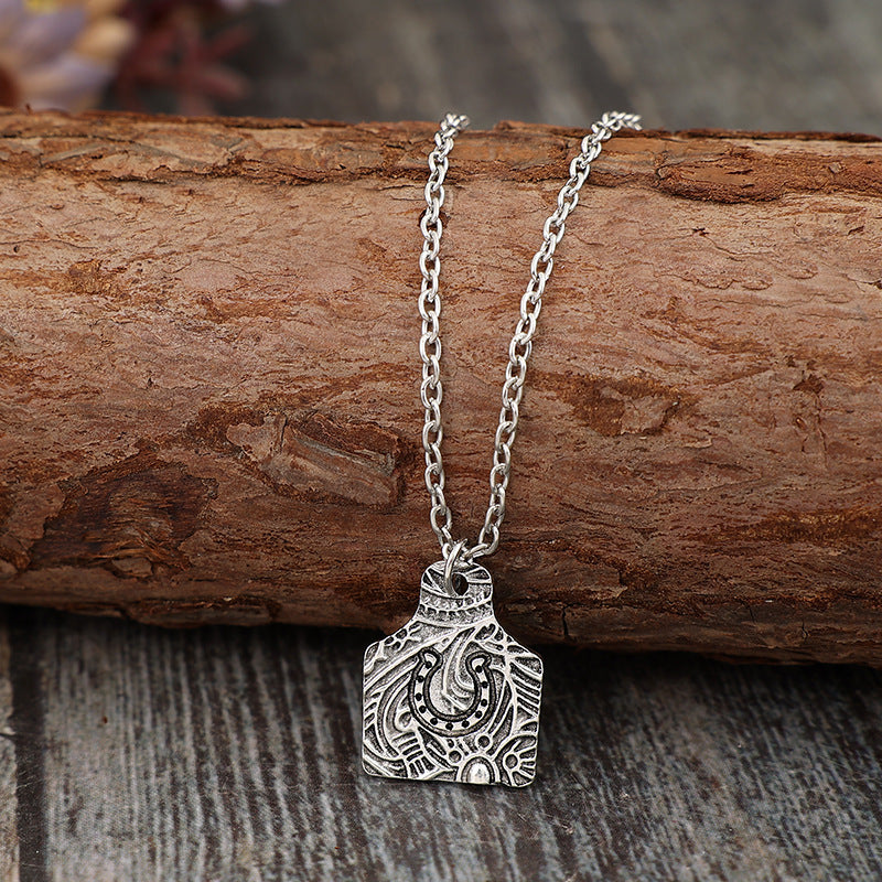 Wholesale Wish Western Vintage Wine Turquoise Pattern Alloy Pendant Necklace